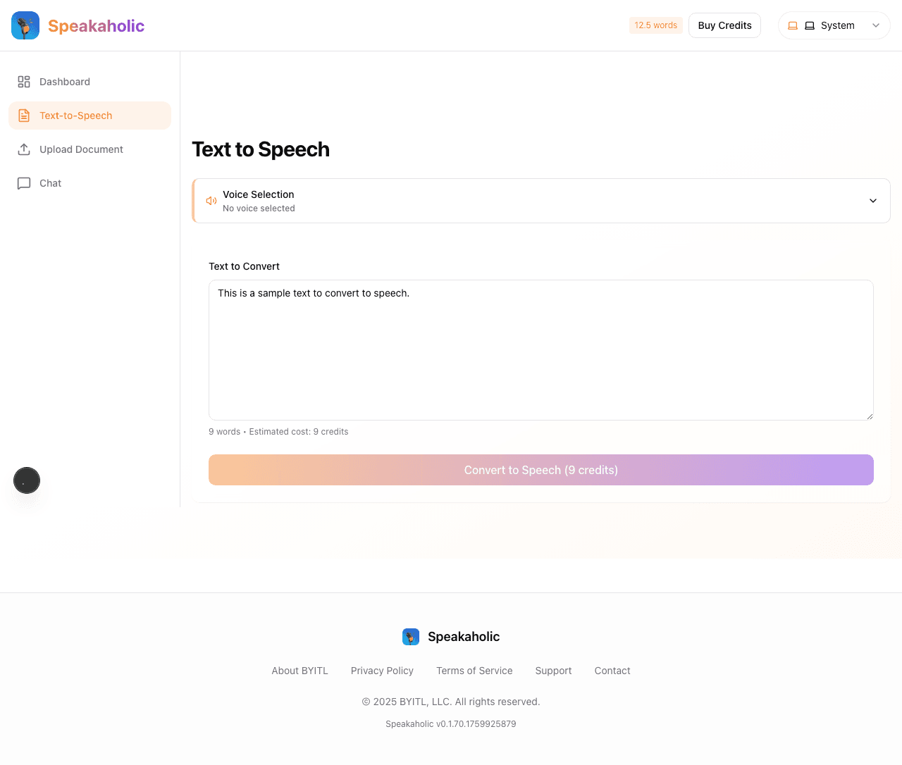 Voice selector and settings
